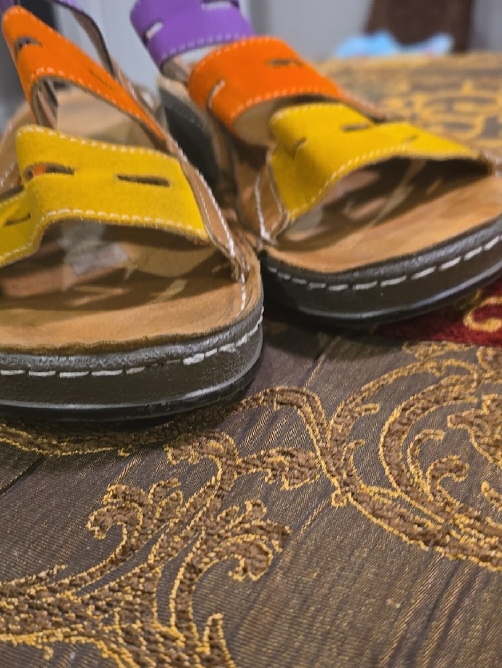 Women’s Multistrap Slide Sandals in Yellow, Orange & Purple - Picture 4 of 6